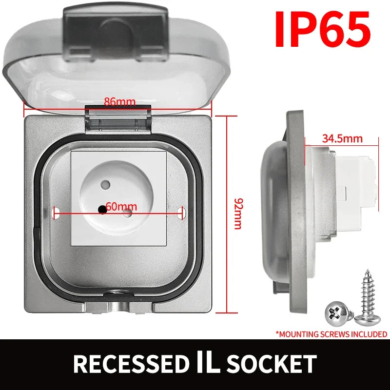 IP65 Waterproof Outdoor Socket- 16A High Power Wall Plate, 250V US/Thai Style 10A Receptacle, Bathroom & Weatherproof Electrical