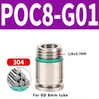304 Stainless Steel Pneumatic Push-In Fitting POC-G, Internal Hex Quick Connector for Air and Gas Pipe Systems