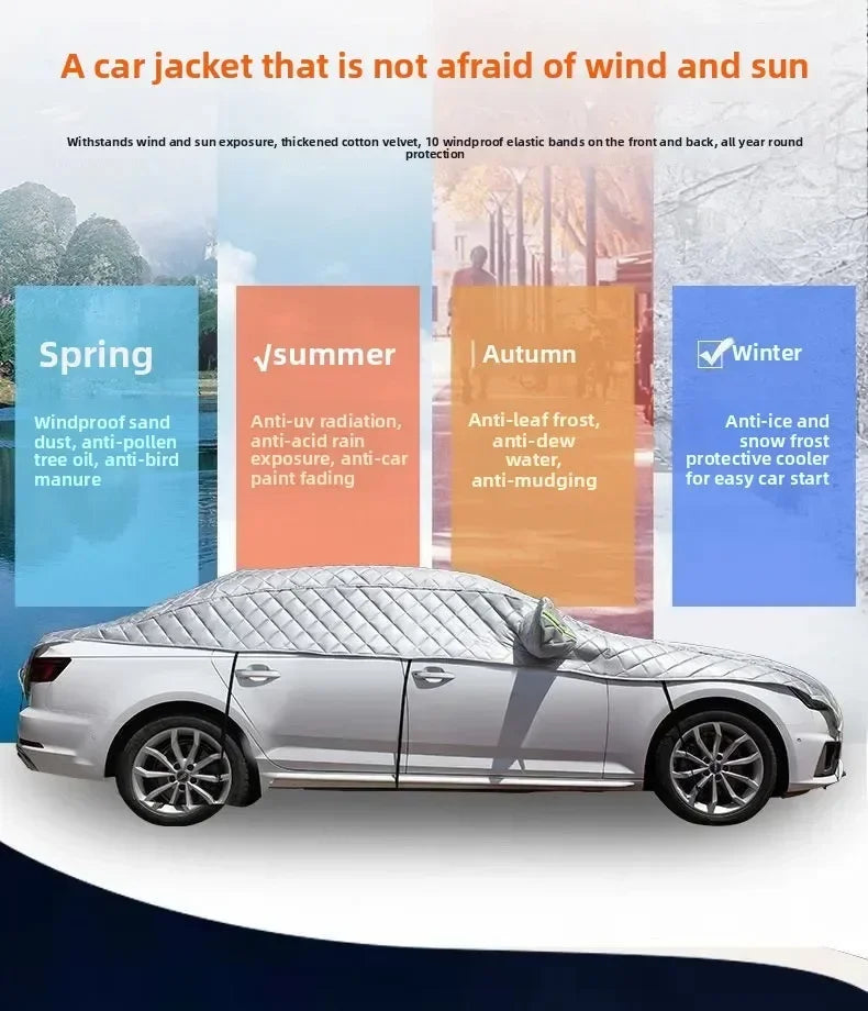 Snow Car Cover Thicken Waterproof Breathable Half Car Cover Dustproof Snowproof Snow Car Cover For Most Cars Sedan And Suv Amagi