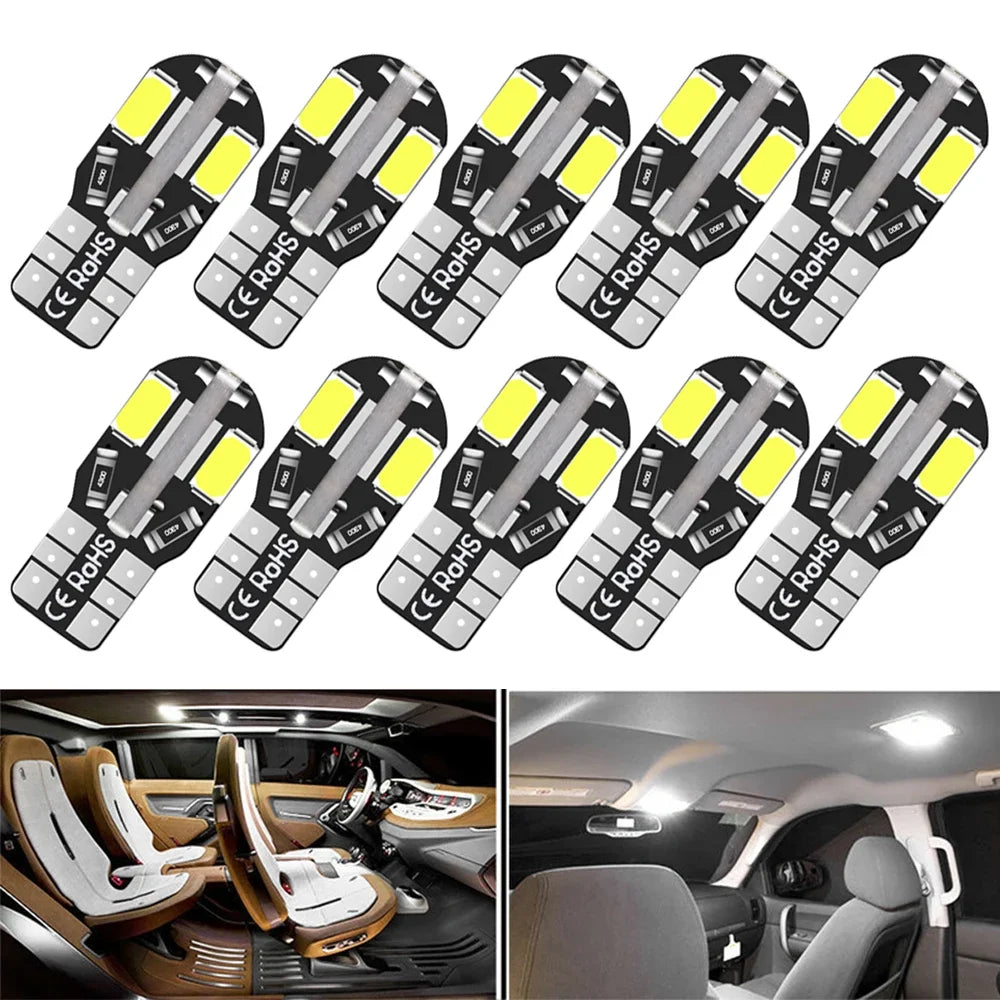 10/20PCS W5W T10 LED Bulbs Canbus 5730 8SMD 12V 6000K 194 168 LED Car Map Dome Lights Parking Light Auto Signal Lamp Amagi