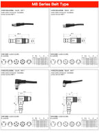 2m M8 Sensor Connector Cable, Straight & Right Angle Options, Male/Female, 3/4/5/6/8 Pin, Waterproof Molded Plug for Industry