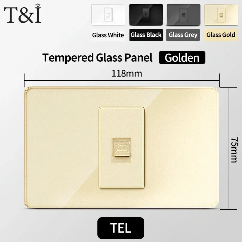 118-Style EU/CL Dual Socket with USB-C PD 20W - Tempered Glass Italy & Chile Outlet for Home/Office