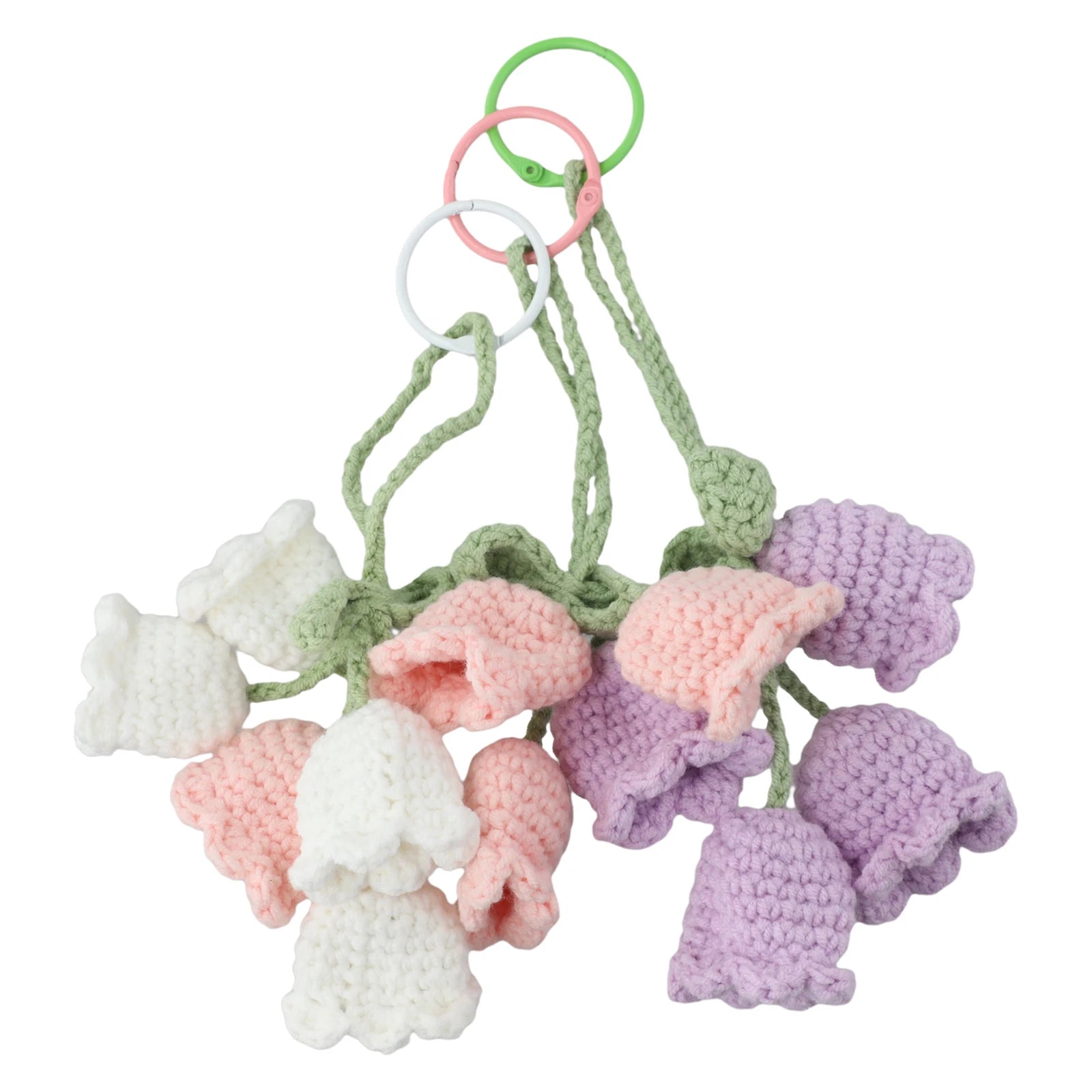  3PCS Cute Lily Of The Valley Car Rearview Mirror Pendant Hand-crocheted Car Bellflower Hand Knitted Hanging Pendant