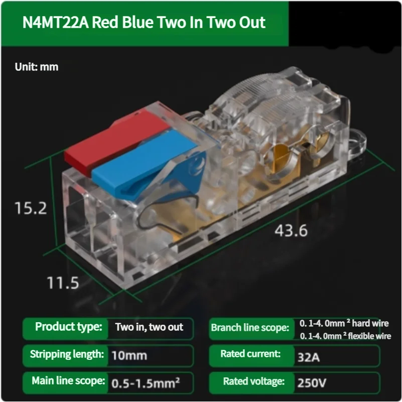 T-Type No-Stripping Quick Wire Connector Terminal Block ,Wire Splitter/Combiner Fast Connector for Household Electrical Wiring