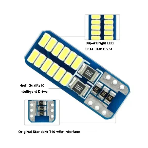 20PCS T10 W5W LED Canbus 3014 24SMD No Error 194 168 Car Interior Instrument Light Bulb Lamp 12v Universal White 6000k Amagi