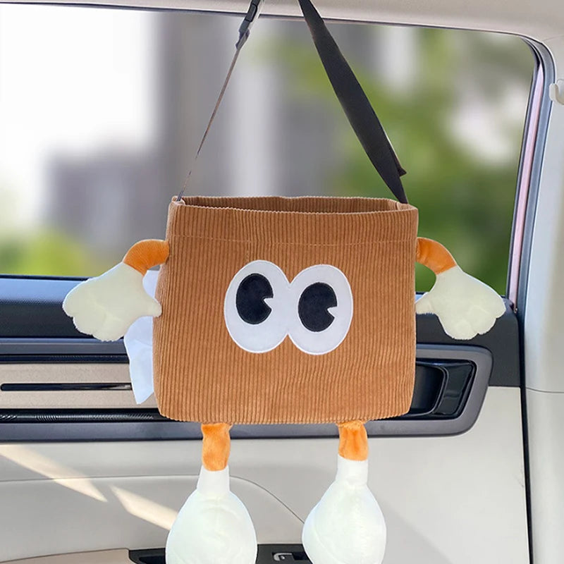 Car Trash Can Tissue Box Cartoon 2-in-1 Car Umbrella Storage Bin Auto Seat Back Hanging Storage Bag Backseat Cup Holder