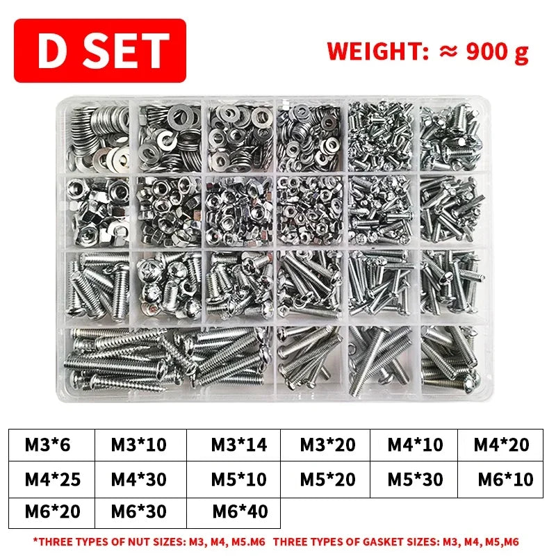 M3-M6 Phillips Pan Head Self-Tapping Screw Assortment Kit with Nuts & Washers - Stainless Steel Fastener Set for DIY/Machinery