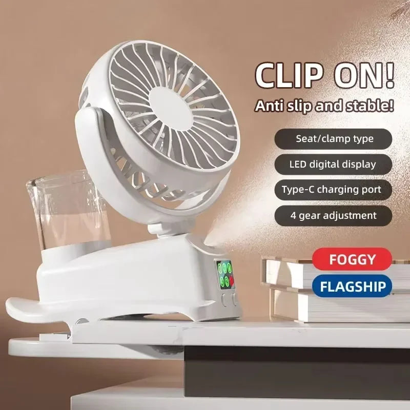 Car Four-speed Spray Fan with Charging Capability Mini Fan with Pedestal Clip Suitable for Home and Office Use Compact Outdoor