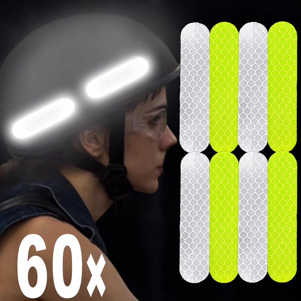 60/10pcs Motorcycle Helmet Reflective Strips Sticker Night Safe Driving Warning Tape General Fluorescent Car Decorative Stickers