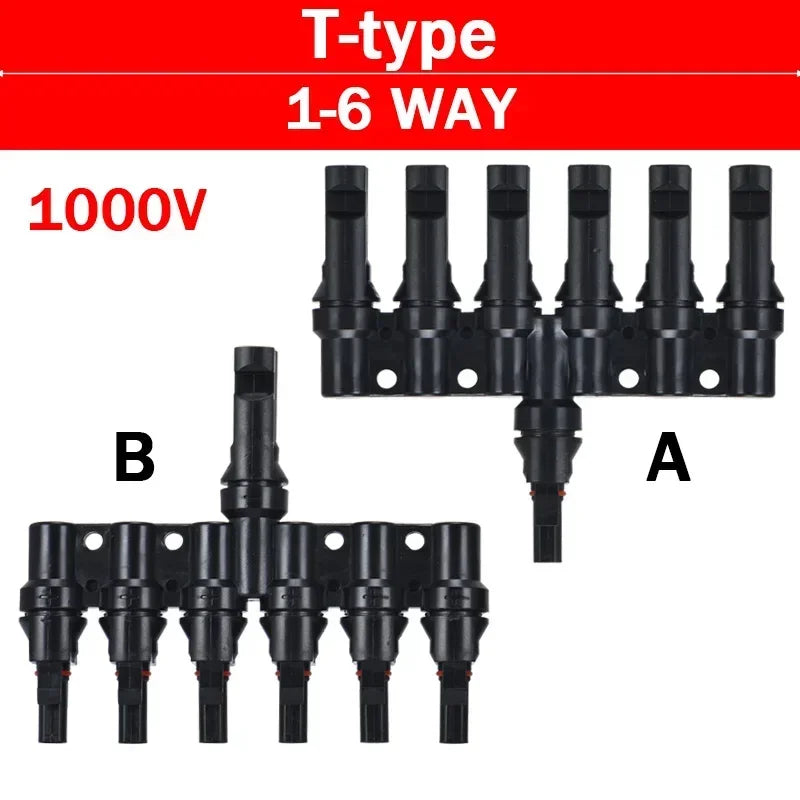 1/5 Sets Photovoltaic Solar PV Connector IP67 Y/T Type 30A 1000V 3-7 Way Branch Kit for PV/MC Cable 2.5/4/6mm² Battery Module