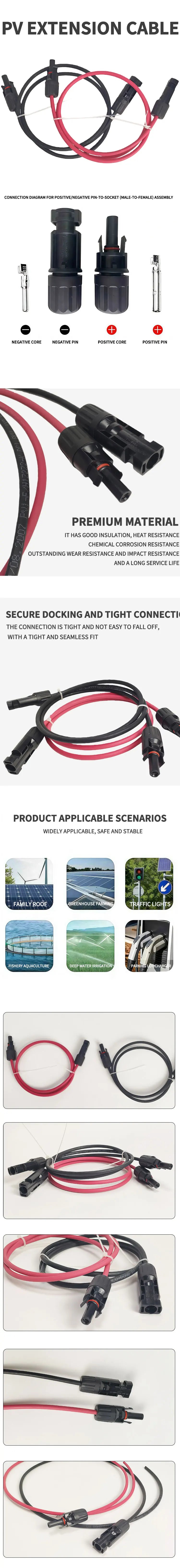 Solar PV Extension Cable Black Red 6mm² 10AWG Wire with DC Male Female Connector Waterproof Plug for Solar Panel System