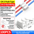 100PCS CH2 CH3 Quick Push Wire Connector, 2Pin 3Pin Spring Loaded Terminal Block,Flame Retardant Electrical Connector for Wiring