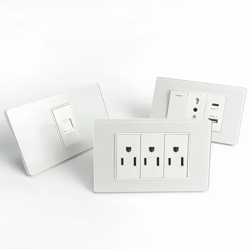 118 Series Glass Panel Wall Switch Socket, US Mexico Standard, USB and Type-C Charging Ports, 1/2/3/4 Gang Options