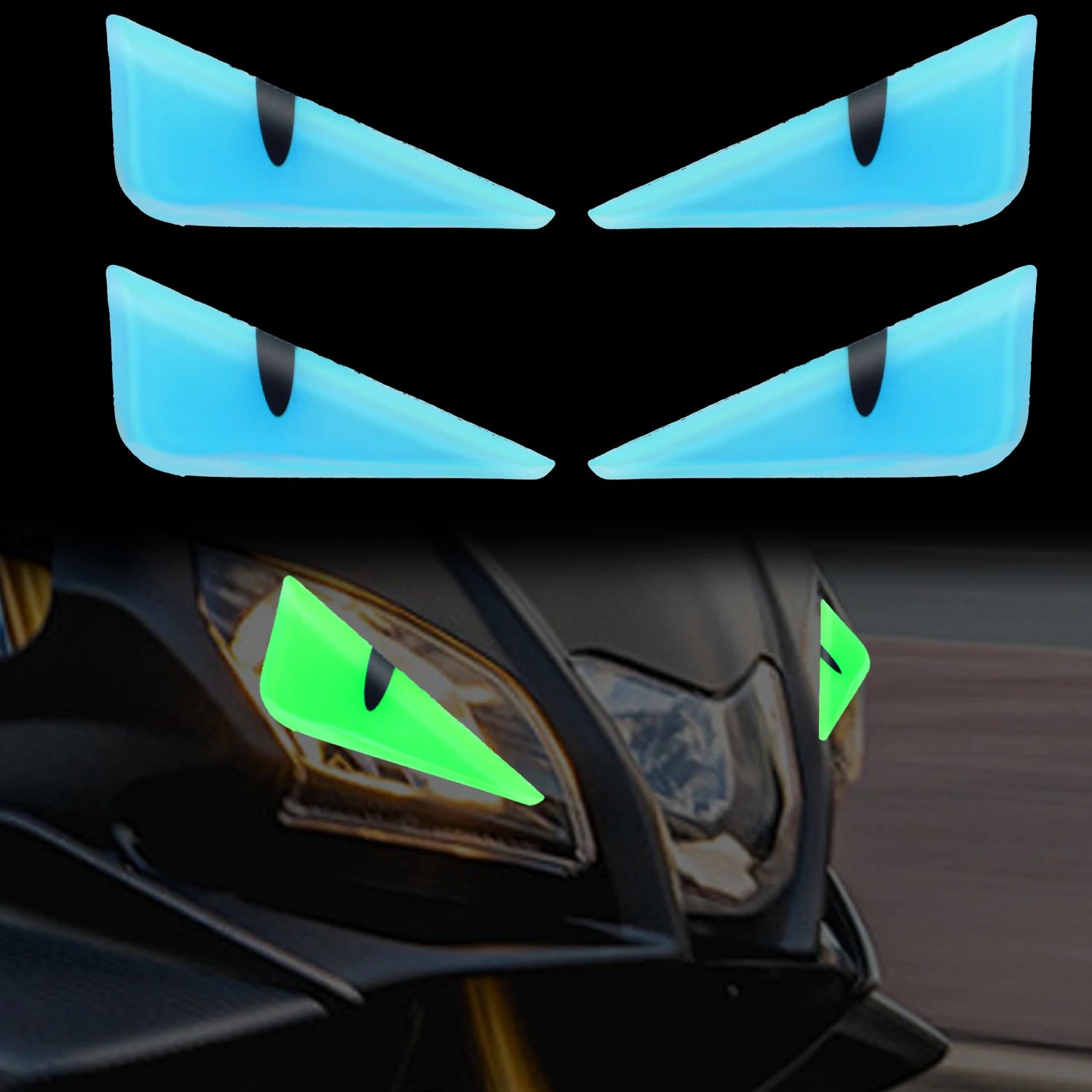 1 Pair New Motorcycle Headlight Luminous Stickers Devil Eye Dazzle Colour 3D Decals Motorbike Body Waterproof Decoration Sticker