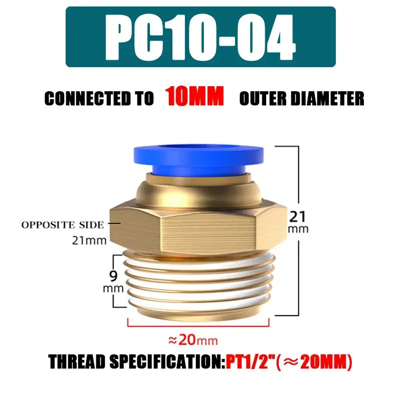 10/50PCS Pneumatic Fitting Air Connector PC 4mm 6mm 8mm 10mm 12mm Thread 1/8" 1/4" 3/8" 1/2" Hose Fittings Pipe Quick Connectors