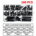 Grade 12.9 Carbon Steel Socket Head Cap Screws Kit, M3 M4 M5 M6 M8 Assortment, High Tensile Hex Bolts, Rust Resistant, Allen Key