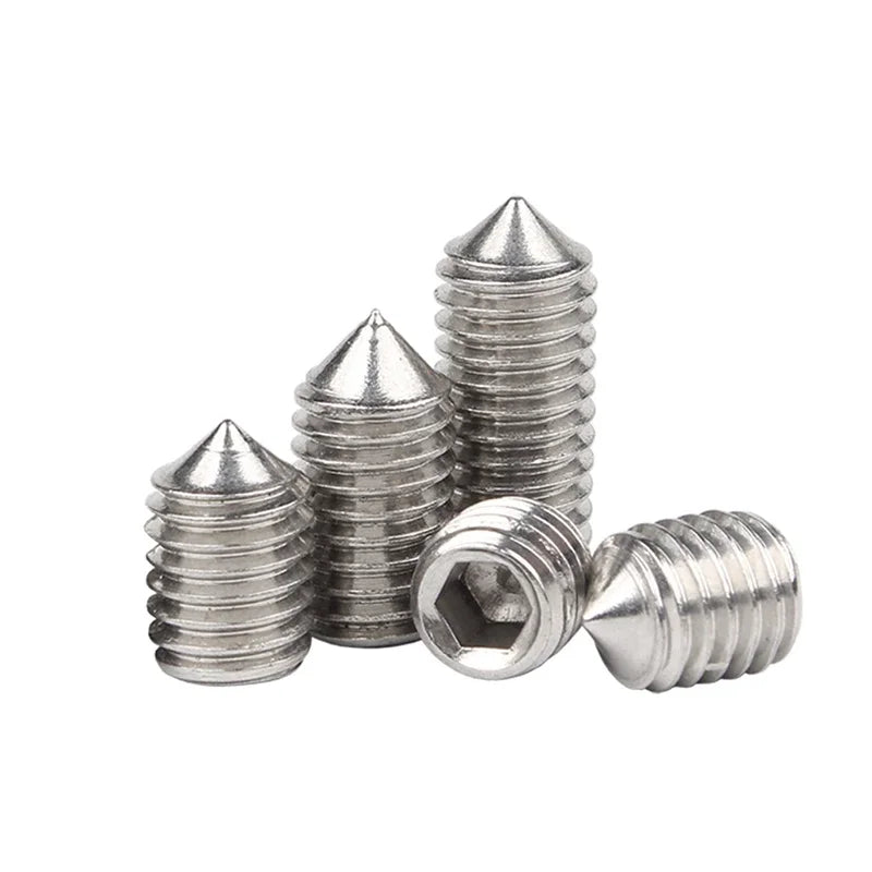 DIN914 304 Stainless Steel Hex Socket Point Grub Screws Set with M3, M4, M5, M6, M8, M10 Sizes - High - Hardness Assortment