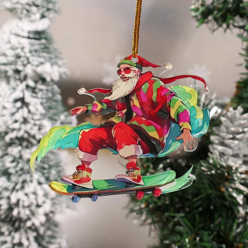 2024 New Christmas Car Pendant Rearview Mirror Pendant Keychain Pendant Fashion Cool Santa Claus Charm Decoration Accessories
