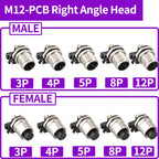 5/20 PCS M12 12mm Connector Aviation Panel Back/Front Mount Flange Socket Sensor Connector IP67 Waterproof Straight/Right Angle