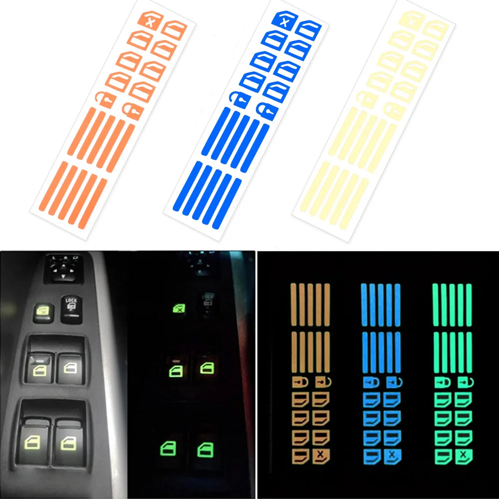 Luminous Car Window Button Sticker Night Glowing Lifting Switch Safety Decoration Stickers Door Window Lifter Switch Decals