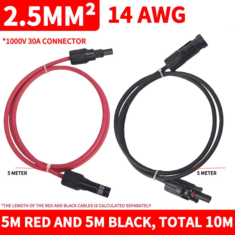 4/2.5mm² PV1-F Solar Extension Cable 1/2/3/5/10M Waterproof DC Connector Male Female Pair IP67 for Photovoltaic System