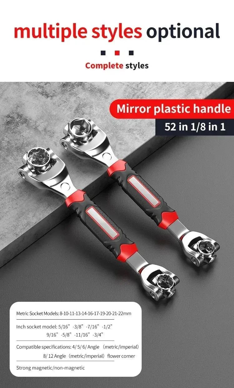 52-in-1 Multi-Functional Socket Wrench Set - 8-19mm Non-Slip Handle & Rotating Bone Design - Universal Wrench 360 Amagi