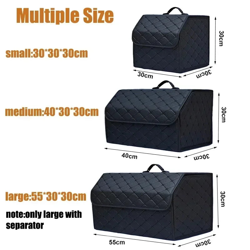 Foldable PU Leather Car Trunk Storage Box – Large Capacity, Waterproof, Durable, Velcro Fixed, Strong Load Built-In Handle Amagi