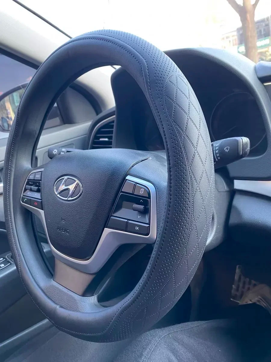 Napa Leather Perforated Patchwork Car Steering Wheel Cover, Non-slip, Breathable, Universal 15 Inch (Approx. 38.1cm) Amagi