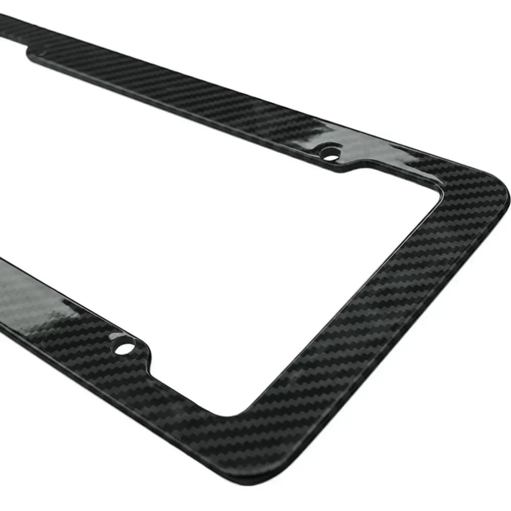 1/2PCS Carbon Fiber Pattern Plastic License Plate Frame Fiber Black Aluminum Metal Car Tag Holder Tire Screw Cap Universal Amagi