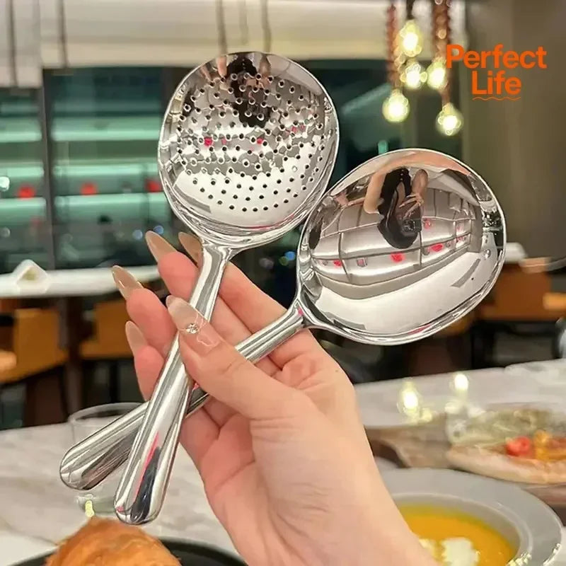 Heavy-Duty Commercial/Home Kitchen Spoons/Large Serving Spoon with Heat-Resistant Short Handle Drain Holes for Easy Cleaning