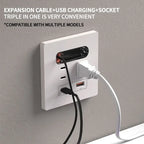 86-Type Wall Socket Panel with 20W USB-C PD & USB-A Ports | 80CM Retractable Cable for iPhone/Android Fast Charging