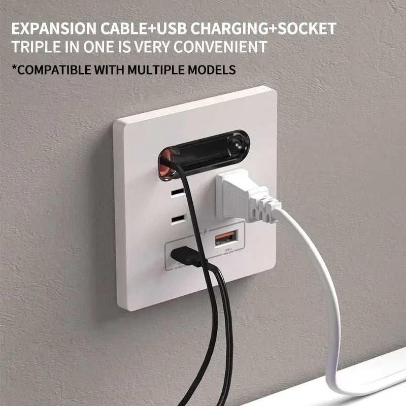 86-Type Wall Socket Panel with 20W USB-C PD & USB-A Ports | 80CM Retractable Cable for iPhone/Android Fast Charging