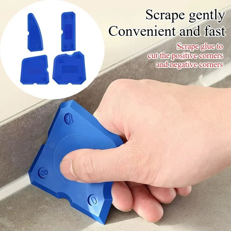 4pcs Silicone Glass Cement Scraper Floor Caulking Tool Sealant Grout Remover Edge Repair Tools Home Cleaning Hand Spatula Amagi