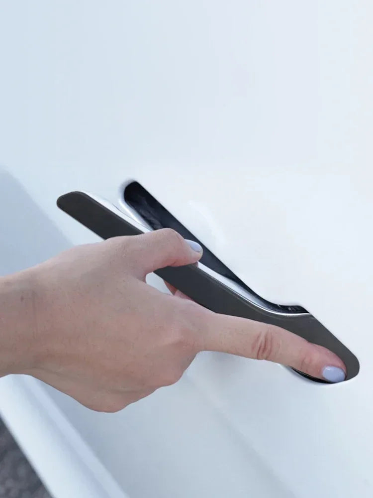 4pcs Set of Black Carbon Fiber Door Handle Covers for Tesla Model 3 & Y - Scratch-Resistant  Tape Polished Finish Amagi