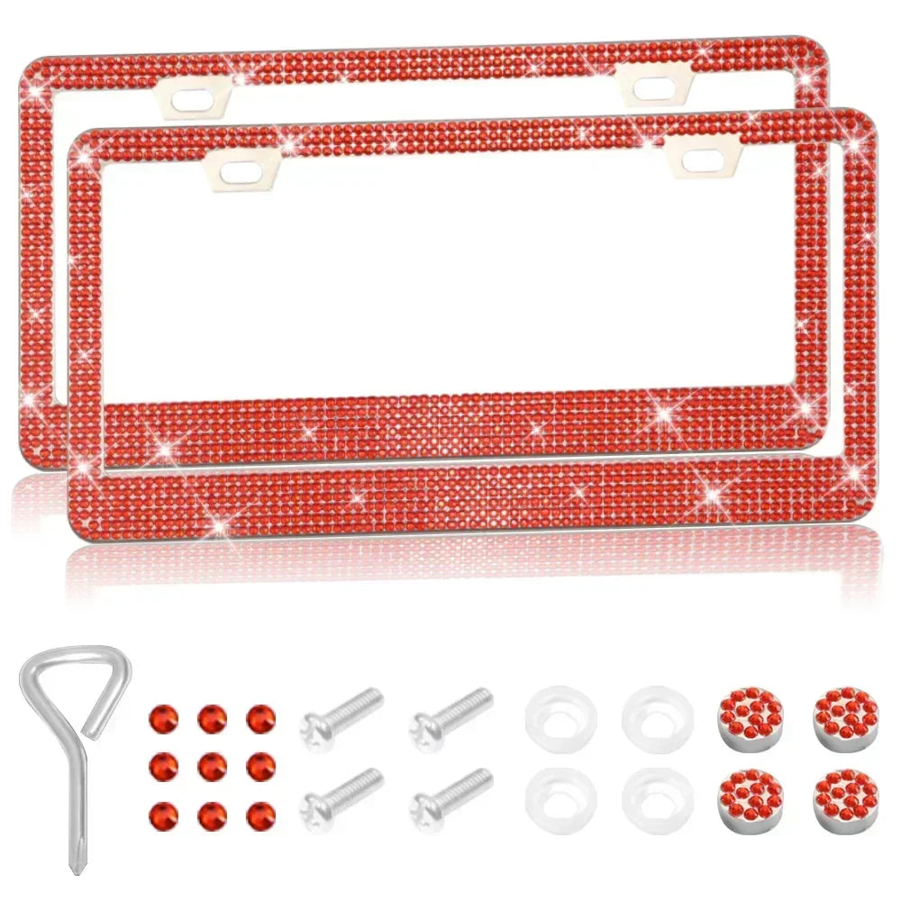 Car Glitter Crystal Sticker License Plate Frame Women's License Plate Frame Auto Parts 12.2*6.3in Three Colors Optional Amagi