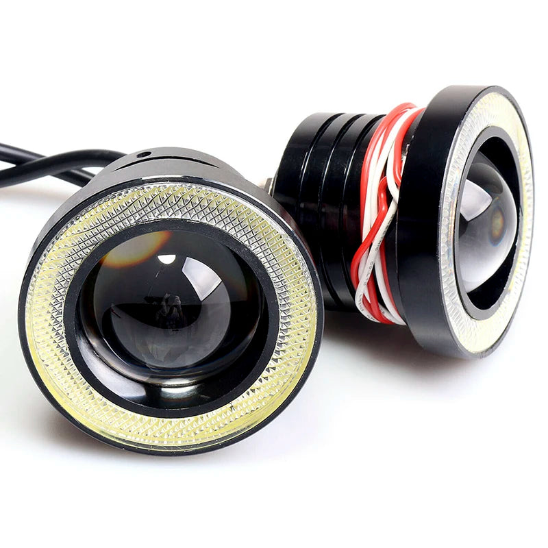 Hot 1Pcs 2.5'' 15W Car White COB LED Projector Angel Eyes Blue Ring DRL Fog Light Lamp