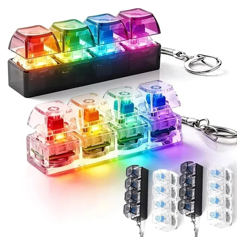 Keyboard Keychain Light Up Keyboard Keychain Stress Relief Clickable 4LEDs Button Toy for People with Anxiety Desk Decor Amagi