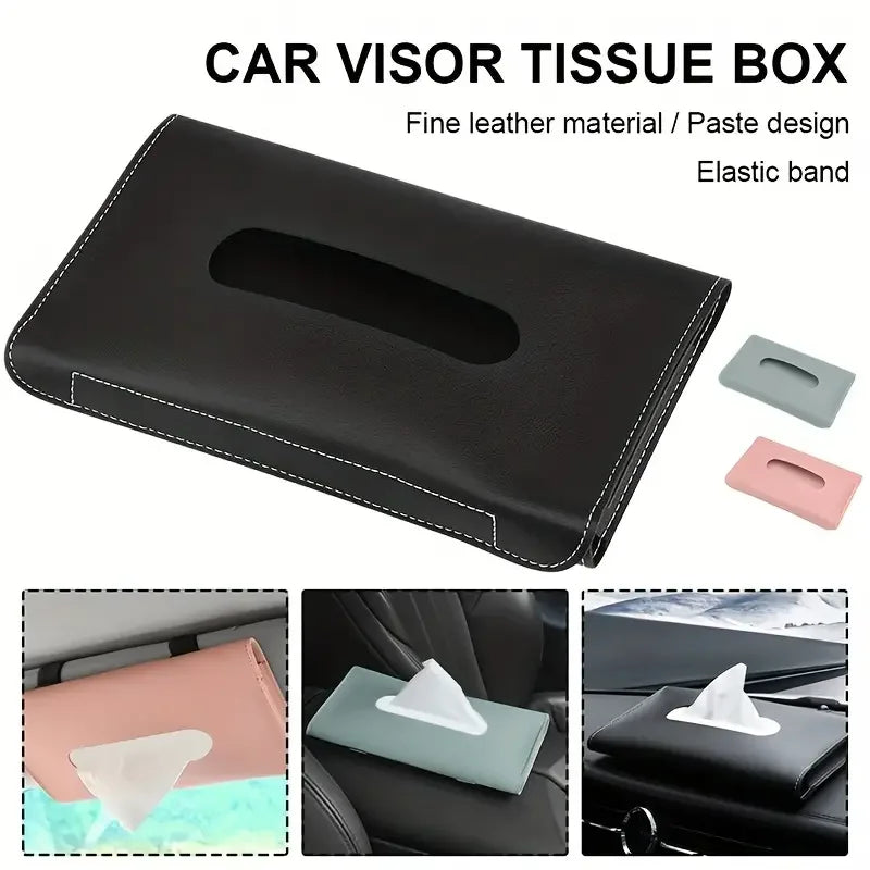Car Tissue Box PU Leather Car Sun Visor Hanging Tissue Box Holder Auto Interior Storage Organizer Napkin Holder Accessories New