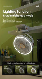 Clip-on Fan Quiet Rechargeable Desktop Portable Air Circulator Wireless Fan With LED Light For Camping Amagi