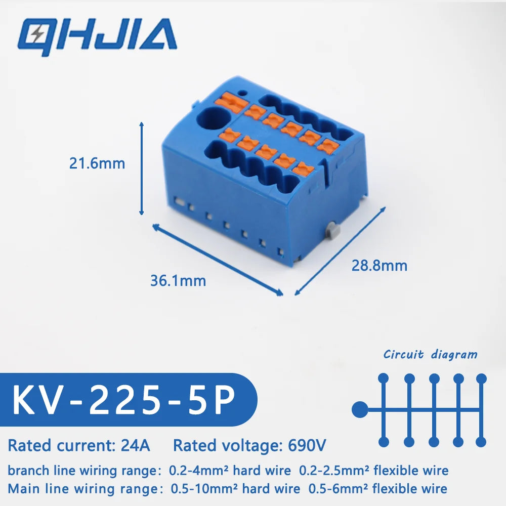 1 in Multiple Out Electrical Splitter Wire Connector Plug-in Terminal Block for Home Light Wiring Guide Rail Junction Box