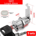 Cabinet Cam Lock Set, 5 Pack Two-Sided Keyed Alike 16MM-30MM Cylinder Cam Locks Secure Mailbox File Drawer Compartment Lock