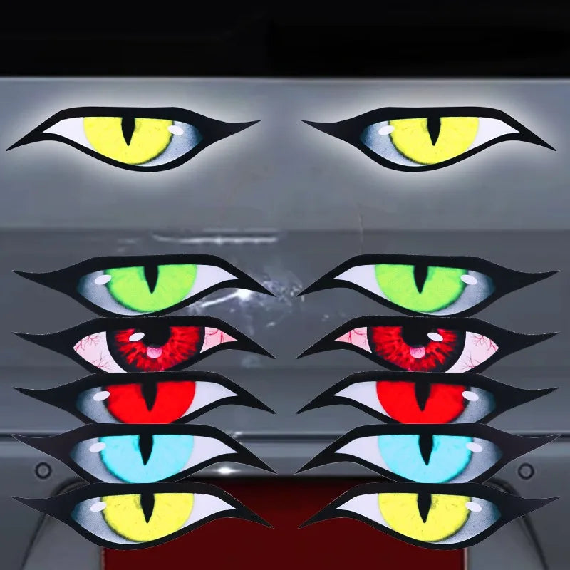 3D Reflective Eyes Stickers for Motorcycle Scooter Windshield Auto Decorative Night Light Safety Front Car Stickers Waterproof