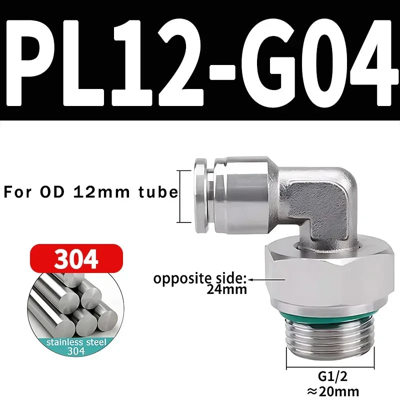 10/50/200PCS PL-G 304 Stainless Steel Trachea Quick Coupling Joint 1/8" 1/4" 3/8" 1/2" External G Thread Elbow Pneumatic Fitting