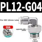 10/50/200PCS PL-G 304 Stainless Steel Trachea Quick Coupling Joint 1/8" 1/4" 3/8" 1/2" External G Thread Elbow Pneumatic Fitting