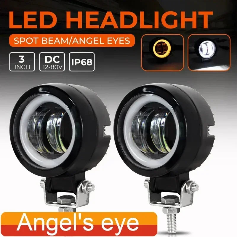 Motorcycle LED Angel Eye Work Light Bar Spot Lamp Offroad Car Boat Truck SUV Pickup 12V 24V Driving Fog Lamp Headlight Amagi