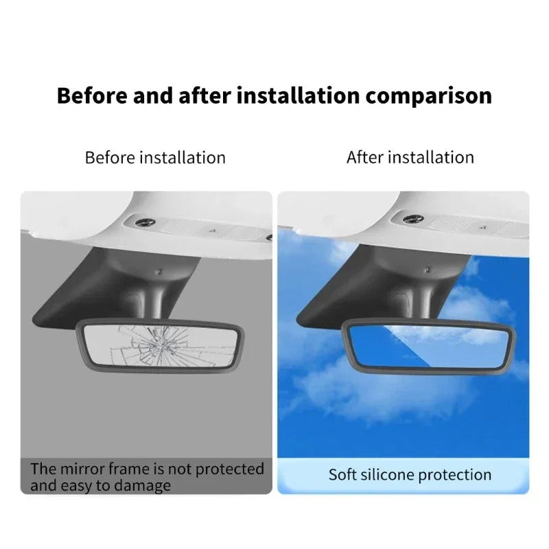 For Tesla Model 3/Y Car Interior Rear View Mirror Protective Case Rearview Mirror Silicone Protective Frame Accessories Amagi
