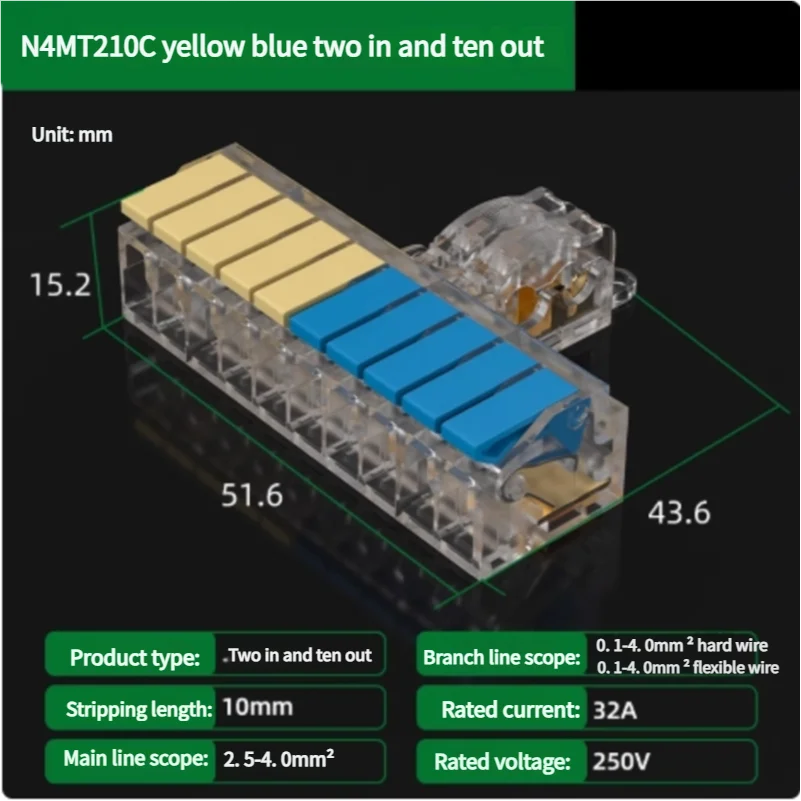 T-Type No-Stripping Quick Wire Connector Terminal Block ,Wire Splitter/Combiner Fast Connector for Household Electrical Wiring