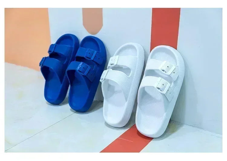 Men's Casual Simple Buckle Adjustable Eva One-Piece Double-Bar Flat Slip-On Slippers Suitable for Home and Outdoor Beach Sandals