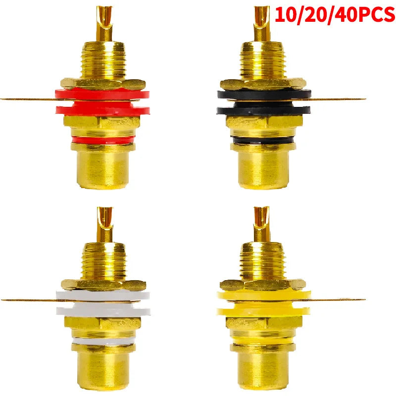 10/20/40PCS Gold-Plated RCA Jack Connectors, Zinc Alloy Single AV Coaxial Socket for Audio Video Panel Mount Applications