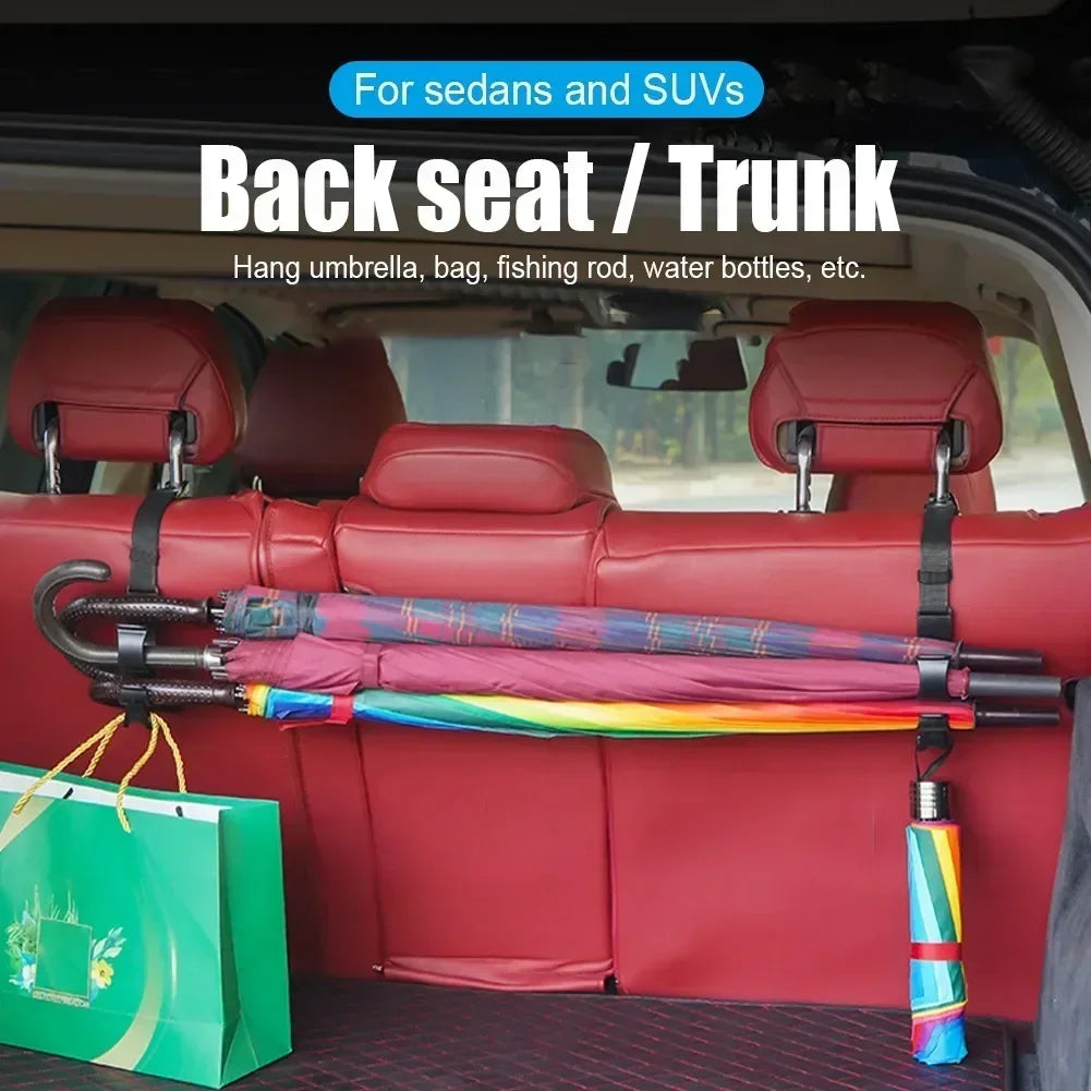 2Pcs Car Back Seat Hook Multi-function Rear Seat Headrest Hanging Hook Umbrella Holder Back Storage Interior Organizer Amagi